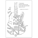 Frankenstrat cartel con dibujos y detalles en el interior de la imagen del guitarra creada por Eddie Van Halen | cita To hell with the rules. If it sounds right, then it is ! | ilustración evh