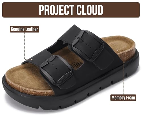 Image of Project Cloud 100% Genuine Leather Platform Sandals Women Footwear - Wedge Chunky Slides for Women 2026 with Memory Foam Insole & Cork Footbed Womens Sandals (GreeceChunky)