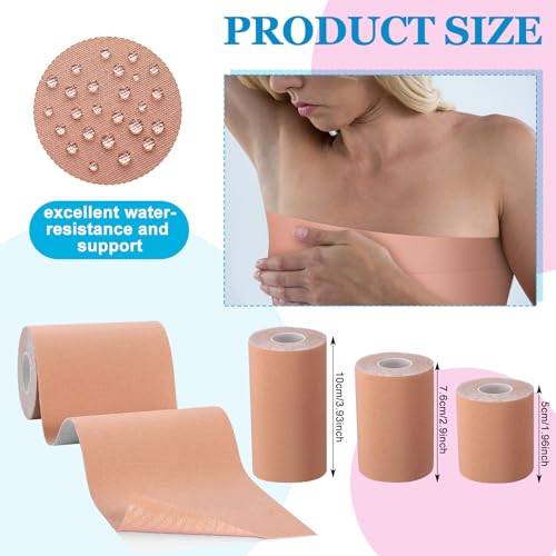 Image of Geiserailie 3 Rolls Back Fat Tummy Lift Tape Assorted Size Thigh Lift Patch Trans Tape for Chest Binding Waterproof Body Patch for Flat Stomach Belly Leg Arm Backless Dresses