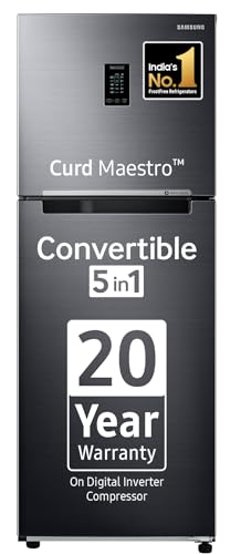 Image of Samsung 291 L, 2 Star, Convertible 5-in-1 Curd Maestro, Digital Inverter, with Display Frost Free Double Door Refrigerator (RT34C4622BX /HL, Luxe Black)