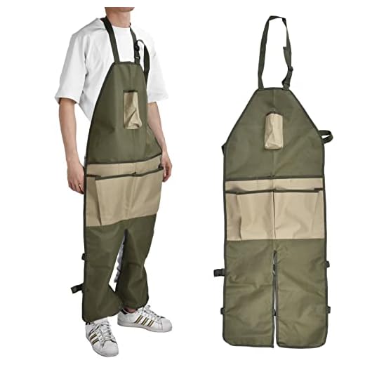 BestAlice Delantal de Jardinería Con Bolsillos, Estilo Largo Para Exteriores, Protección de Piernas, Material de Tela Oxford, Hebilla Ajustable, Impermeable