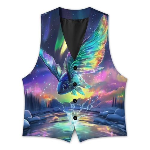 Flying Fish Northern Lights Men's Suit Vest Slim Fit Business Dress Party Pattern Waistcoat Vest Top3