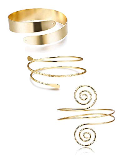 Finrezio 3 Piezas Bobina Minimalista Brazalete Superior Ajustable Brazalete Brazalete Brazalete Remolino De Filigrana Oro