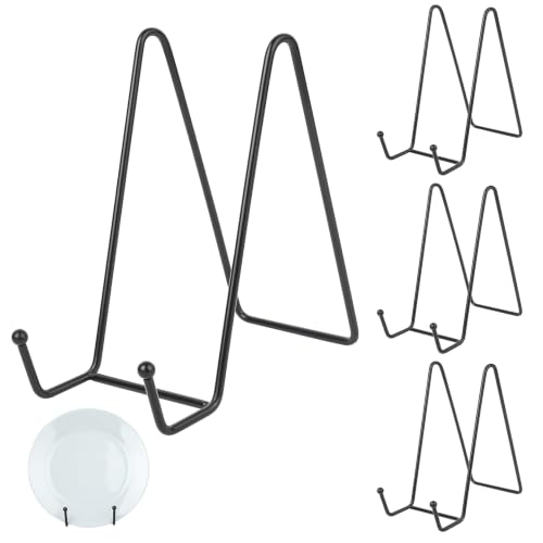 4 Pcs Soporte Platos Decorativos, 15 cm Caballetes Metalicos, Caballete Mesa de Exhibición de Metal para Libros, Lectura, Platos Decorativos