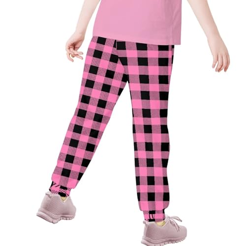 AmzPrint Red Black Buffalo Plaid Sweatpants for Girls Ugly Christmas Sweatpants Elastic High Waist Joggers Pants with Pockets4