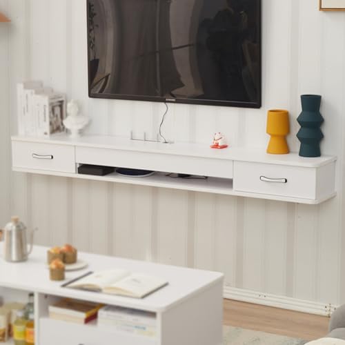 Genérico Mueble de TV Flotante con cajón, Mueble de TV montado en la Pared con Puerta semicerrada Que se Abre hacia Arriba, Mueble de TV de Madera Maciza para Colgar en la Pared para Sala de Estar y