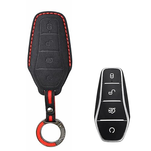 Image of KMH Alcantara Key Cover Compatible with BYD Atto 3 Models Smart Keycover with Keychain 4 Buttons Shell Case Holder Full Key Protector Accessories Smart Keycover with Keychain, Black - Pack of 2
