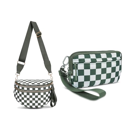 Spacious Bum Bags(Green)+Checkered Crossbody Purse(Green)