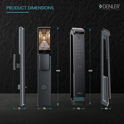 Image of Denler FLv6D 8-in-1 Smart Door Lock | 3D Face ID | Fingerprint | App Unlock | LCD Camera | Inbuilt Wi-Fi | Alexa Google Support | RFID Card | PIN | Key | for Min 40mm Door