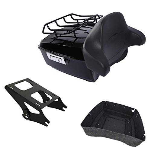 TCMT King Motorcycle Trunk Box Backrest & Black Luggage Rack Mount Rack Fit for Harley 2014-2025 Touring CVO Road King Road Glide Street Glide Electra Glide Pack