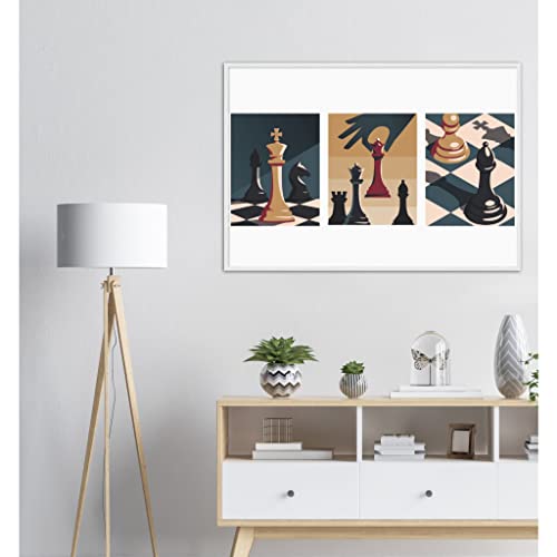 Art mural de sport échecs impression haut de gamme 70 x 100 cm cadre blanc épuré
