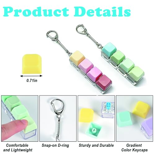 Image of Keyboard Fidget Toy, Four Key Mechanical Style Keychain with Snake Chain, Stress Relief Gadget for Office Workers and Students, Portable Anxiety Relief Tool for Commuting and Gaming