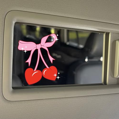 Image of Set 3Pcs Hot Pink Cherry Bow Rear View Mirror Decal