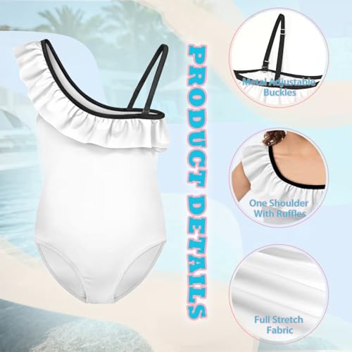 Image of WELLFLYHOM Axolotl Girls One Piece Swimsuits 3-14 Ruffle One Shoulder Bathing Suits Full Coverage Beachwear