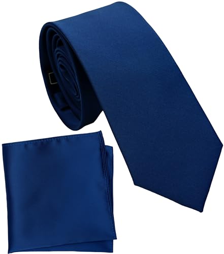 Image of Boy's Solid Tie with Pocket Square Set, Regular Necktie for Children and Kids, Self-Tied