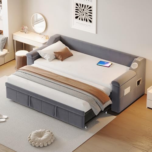 PUGSDRLY Canapé Lit Convertible 90/180x190cm avec Port USB et système stéréo Bluetooth,canapé lit 2 Places Convertible Multifonctionnel,sommier à...