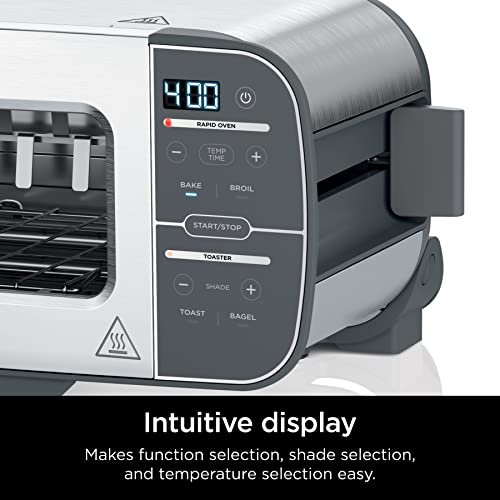 This is a picture of a product for sale called Ninja ST100 Foodi 2-in-1 Flip Toaster,  2-Slice Capacity,  Compact Toaster Oven,  Snack Maker, 1500 Watts,  Stainless Steel