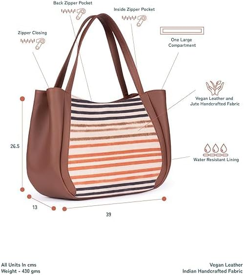 Women’s Jute & Vegan Leather Tote Bag – Handcrafted Shoulder Handbag, Spacious Carryall Work Bag for Office, Travel & Daily Use