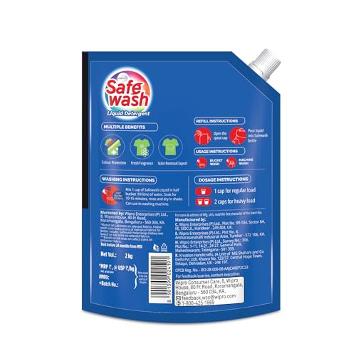 Image of Safewash Gentle Premium Liquid Detergent 2kg Pouch with Active Fabric Conditioners| Soda and Bleach Free| PH Neutral Formula for 7-in-1 Expert Care