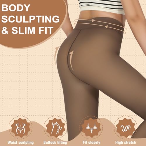 Image of X-CHENG 2 Pairs Fleece Lined Tights Women-Thermal Pantyhose leggings Women,Fake Translucent Skin Colored Tights for Winter