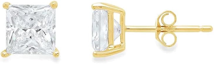Paris Jewelry 14K Yellow Gold Created Princess Cut Stud Earrings | 1/4 Carat Solitaire Created White Diamond Jewelry | Gift for Women (G-H, SI)