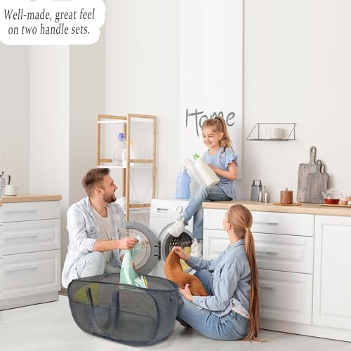 Image of Extra Large Mesh Pop Up Laundry Hamper 2 Pack,100L Collapsible Laundry Baskets, Dirty Clothes Hamper with Reinforced Handles, Folding Hampers for Travel, Nursery, Dorm or Home. Black