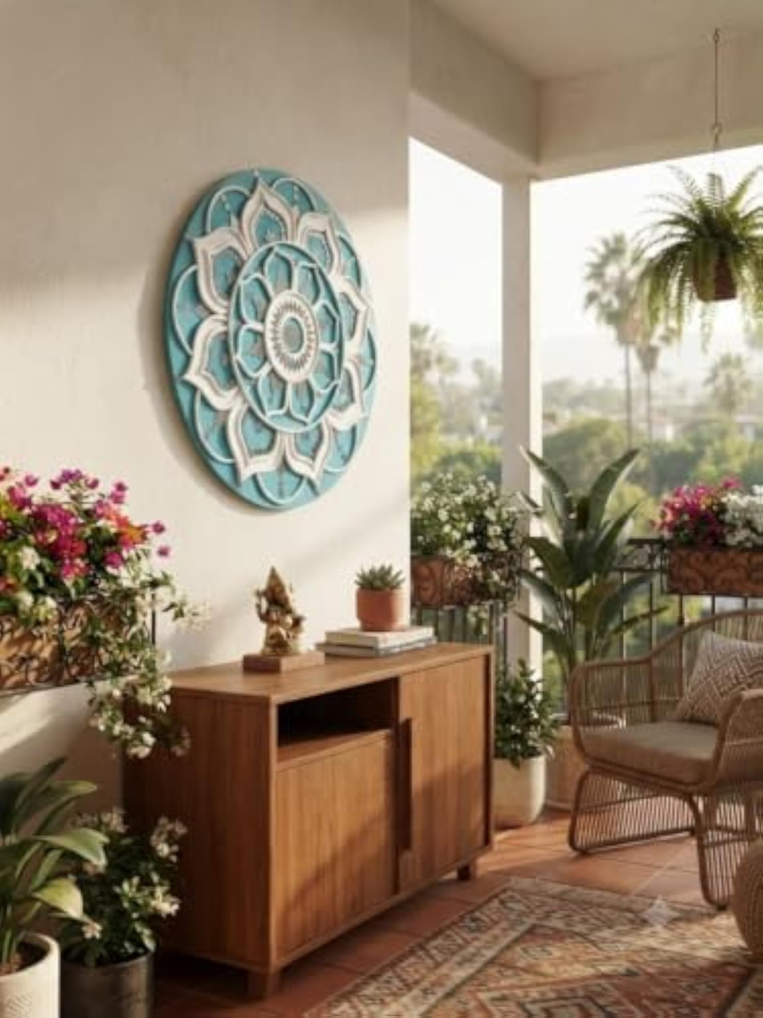 Mandala Wall Art Decor Round Turquoise Decorative Wall Plate