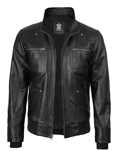 Image of fjackets Disc Hooded Leather Jackets for Men With Removable Hood - Mens Black Bomber Jacket | [1105184] Jeffery Blk, L
