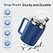 AKIMRABY Adult Sippy Cup, 14oz Spill Proof Cup with Straw for Elderly, 3 in 1 Stainless Steel Sippy Cup with 2 Lids, No Spill Feeding Cups for Patient Disabled Maternity Drink Water Milk Soup - Blue