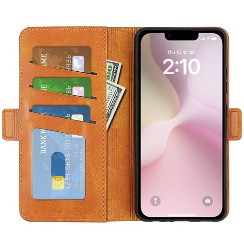 Image of Havilah for iPhone 16e Dual-Side Magnetic Buckle Horizontal Flip Faux Leather Phone Case iPhone 16e Case Cover(Yellow)