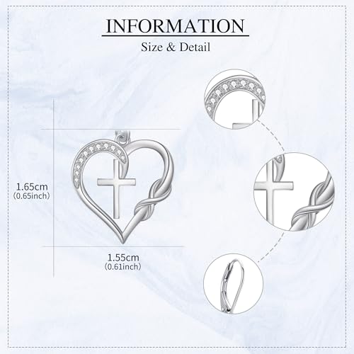 ONEFINITY Cross Moissanite Earrings for Women 925 Sterling Silver Leverback Cross Heart Dangle Drop Earring Cross Religion Jewelry for Women4
