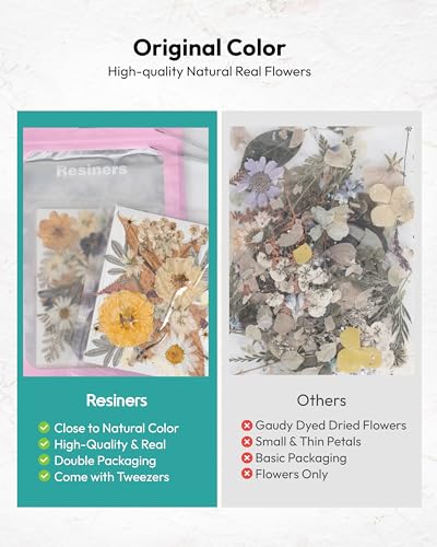 Image of Dried Flowers, Resiners 100Pcs Pressed Flowers for Craft Real Natural Dried Flowers Dry Leaves Kit for DIY Making Crafts Resin Soap Candle Scrapbook Supplies Jewelry Making