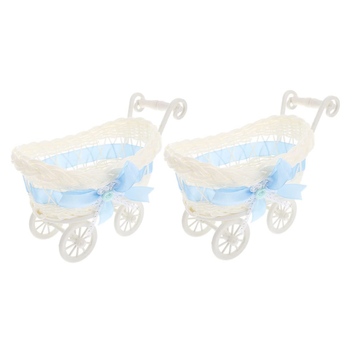 Toyvian Shower Decorations for Baby Stroller Wicker Photoshoot Basket Blue Little Baskets Vintage Carriage Decor