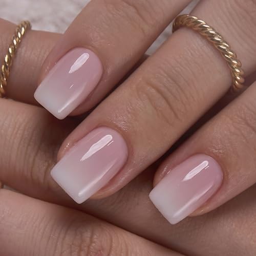 Image of CurvLife Soft Gel Square Press-On Nails Short, Reusable Ombre Nude Pink Fake Nails with Glue & Adhesive Tabs, 30PCS Salon-Quality Stick-On Nails for At-Home Manicure (Milk Blush)