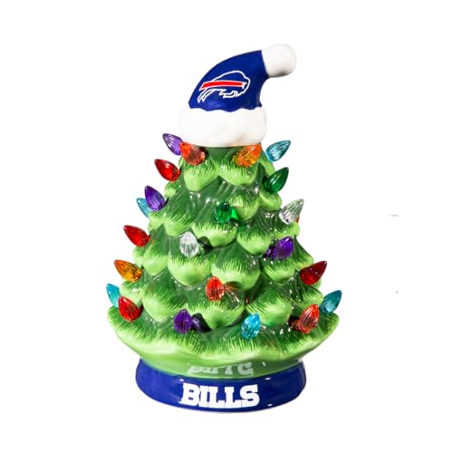 NFL Buffalo Bills Ceramic Christmas Trees that Light Up | 8 LED Vintage Christmas Tree | Officially Licensed Team Logo | Christmas Tabletop Decorations for Home