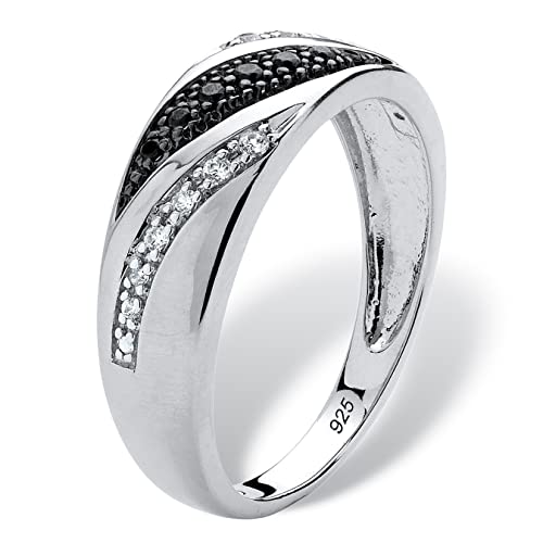PalmBeach Men's Platinum-plated Sterling Silver Round Genuine Black and White Diamond Wedding Band Ring (1/5 cttw, I Color, I3 Clarity) Sizes 8-132