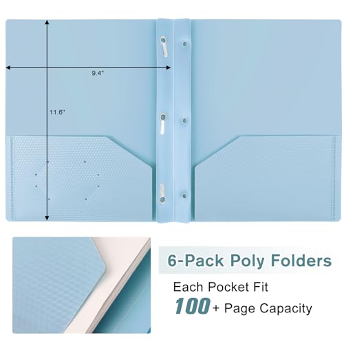 50% Off Plastic Folders with Pockets & Prongs - 6 Pack