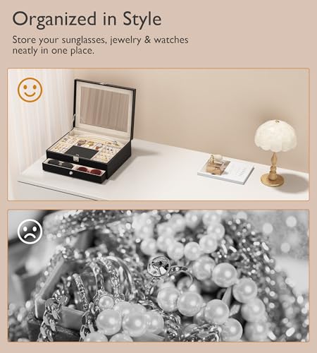Image of NEWLOOP Jewelry Sunglasses Organizer for Women - 2 Layer Storage Box with 10 Eyeglass Slots 3 Watch Holders Necklace and Earring Compartments Velvet Lined Jewelry Box Eyeglass Box Watch Box Display