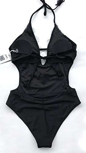 CUPSHE Women's Ladies Vintage Lace Bikini Sets Beach Swimwear Bathing Suit (XL, Black Halter)