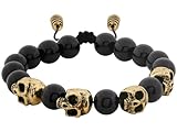 HAQUIL Punk Black Gold Plated Alloy Skull Charm Beaded Bracelet Durable Adjustable Wristband for Men