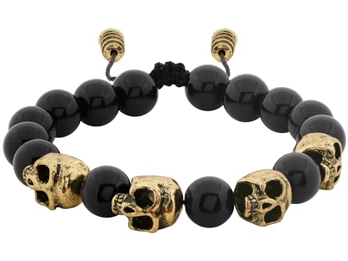 Pulsera ajustable de cuentas con calavera negra y oro miniatura 1