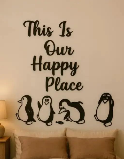 Image of Elegant Wooden Wall Adhesive Art This is our happy place Modern Peel & Stick Decor for Living Room, Bedroom & Office 80