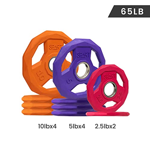 Image of SPART Color Coded Weight Plate 2-Inch Rubber Coated Olympic Grip Plate for Barbell, Solid Cast Iron Weight Plates for Strength Training, Weightlifting, Crossfit, Home Gym, 2.5LB /5LB /10LB /25LB /35LB /45LB, Pair