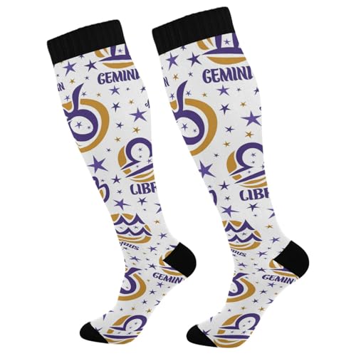 Dussdil Twelve Zodiac Stars Compression Socks for Women Men Christmas Circulation Long Knee Socks for Winter Warm Stockings Socks