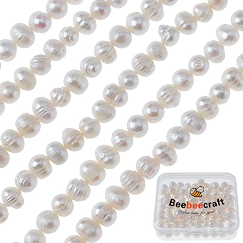 Beebeecraft 1 caja de 2 hebras de perlas de agua dulce, cuentas de perlas cultivadas irregulares naturales genuinas de 7 a 9 mm para pulseras, collares, pendientes, manualidades, fabricación de joyas Cover