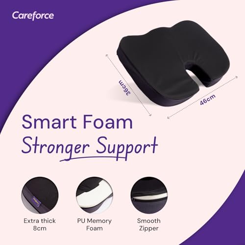 Image of Careforce Orthopedic Coccyx Cushion for Tailbone Pain Car Seat Cushion for Chair Pillows for Sitting Coccyx Seat Cushion for Tailbone Pain Relief Cushion for Car Driving Seat Office,Home Chair- Black