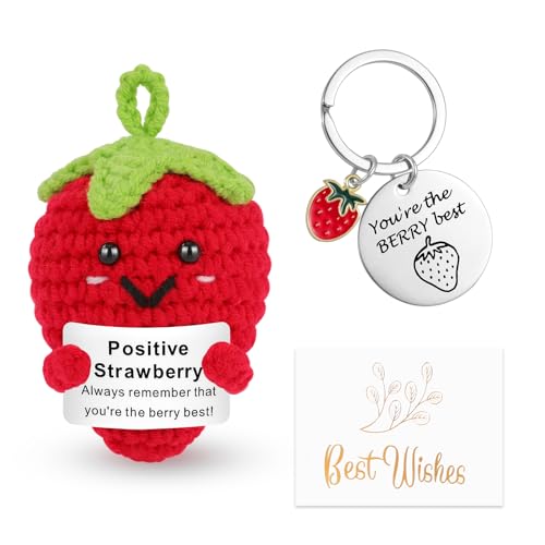 Mini Fresa Positiva Divertida Muñeca,Juguetes Peluche Muñeca Punto Lindo Pocket Hug Muñeca de Lana Adornos Positivos para el Hogar Regalo Divertidos para Mujeres Hombres Novia Novio Amigo Familia