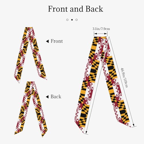 46.9 * 3.1 Inch Lightweight Scarf, Flag of Maryland Silk Scarf for Women, Long Chic Tie Hair Scarf Headband Hat Decoration2