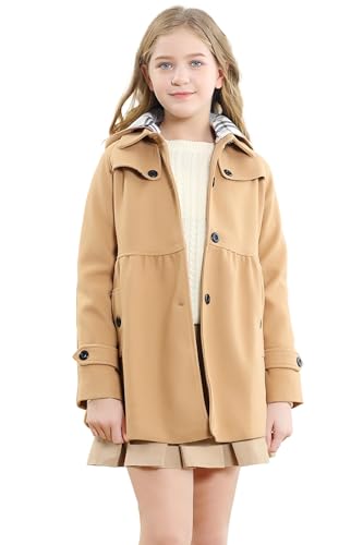 Betusline Girls' Dress Coat, Kids Hoodie Wool Blend Coats Fall Winter Outerwear Peacoat,2-14 Years3