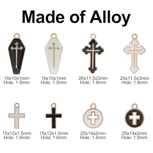 Stiesy 40Pcs 8 Styles Crucifix Charms Pendants Enamel Cross Charms Blck White Cross Dangle Charms for DIY Crafts Jewelry Making Gift - Image 2